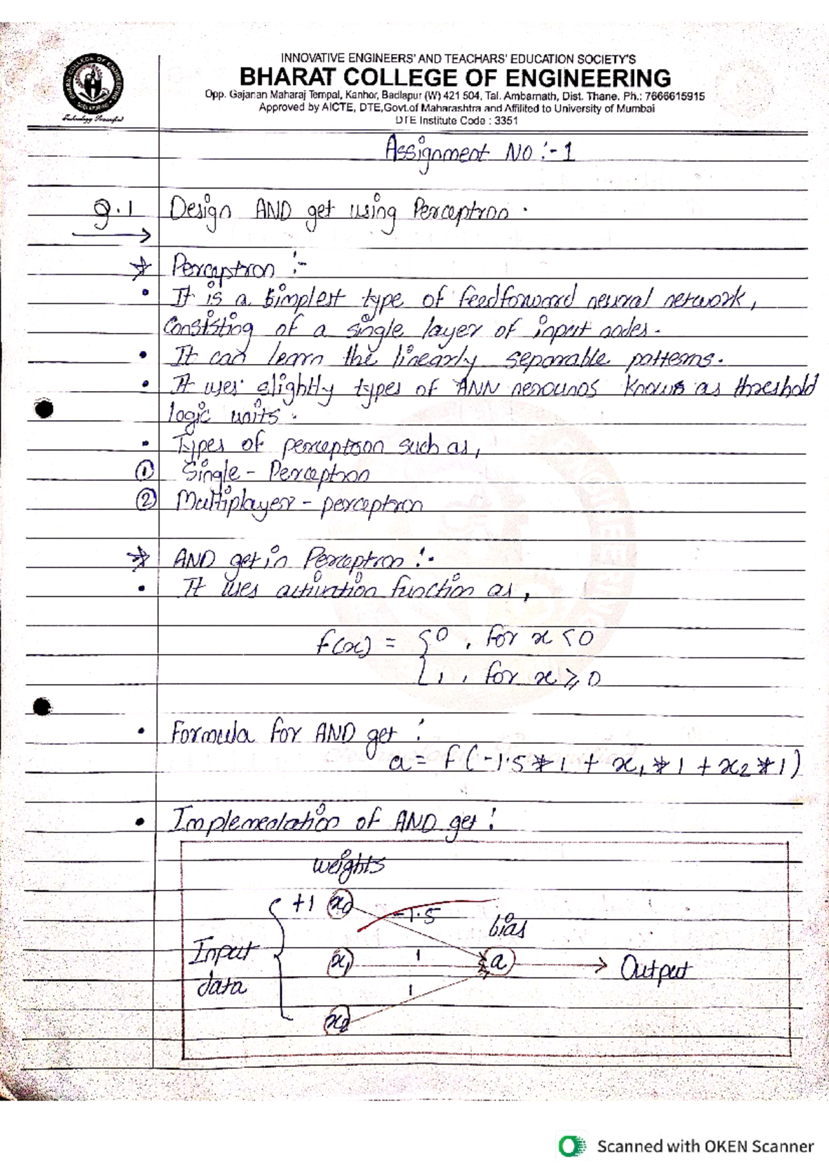 DL assignment 1 - dl handwritten notes - COLLEGE OF INNOVATIVE AND ...