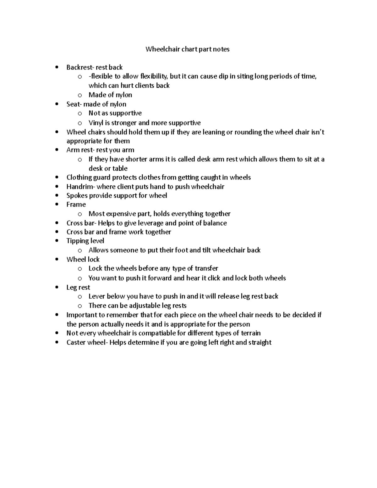 Wheelchair Chart Part Notes - Studocu