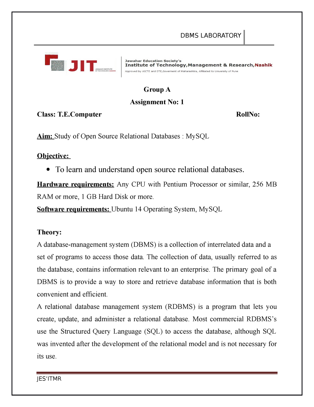 assignment on dbms