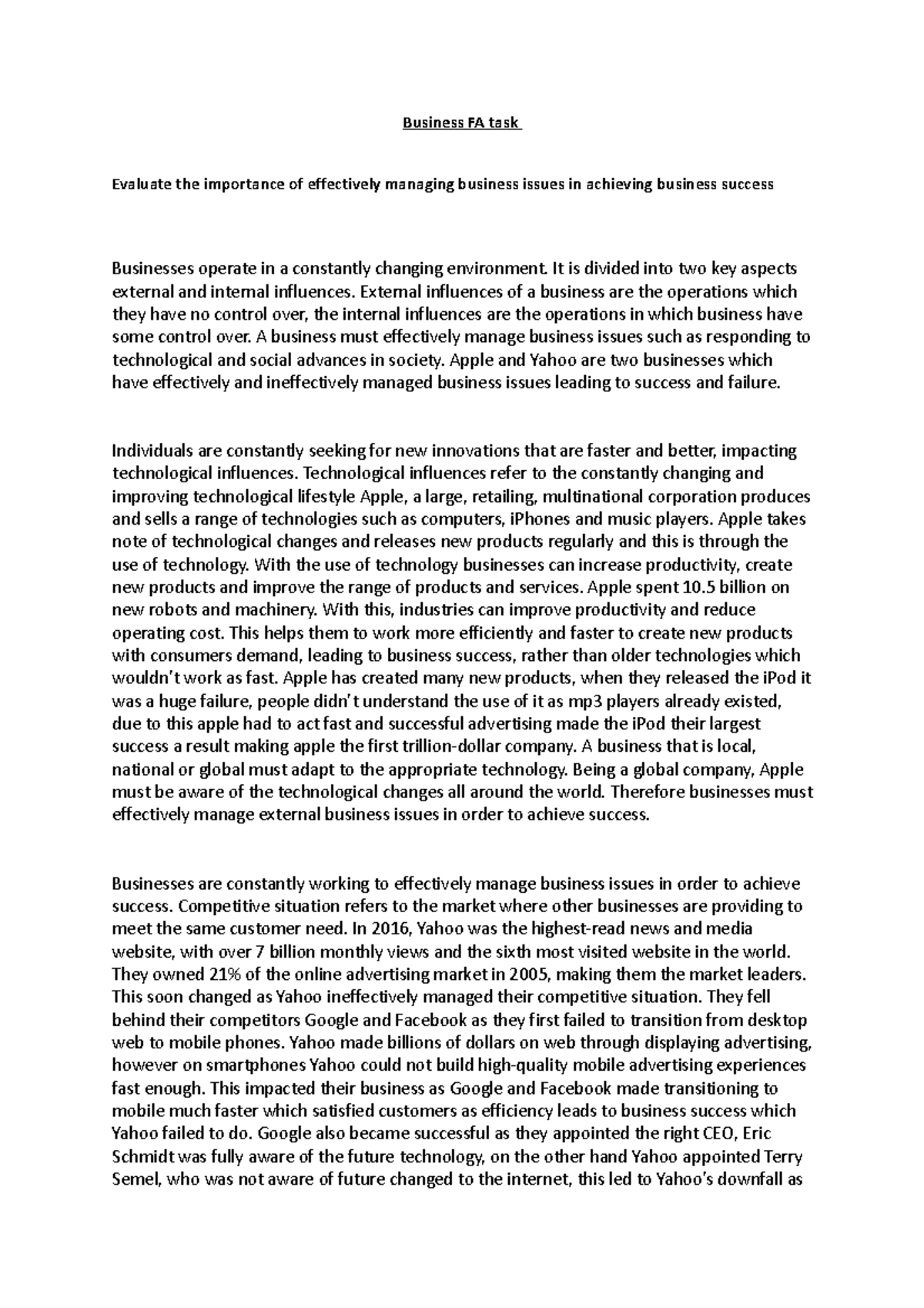 Business FA task - Business FA task Evaluate the importance of ...