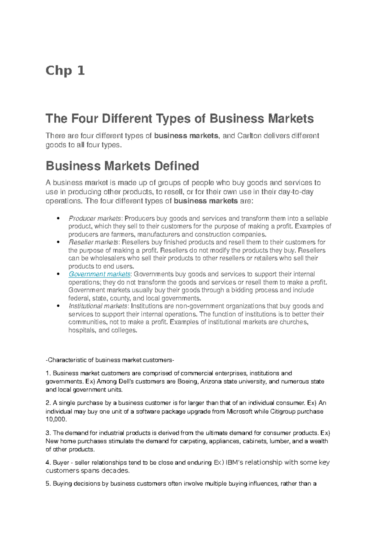 summaries-chp1-9-chp-1-the-four-different-types-of-business-markets