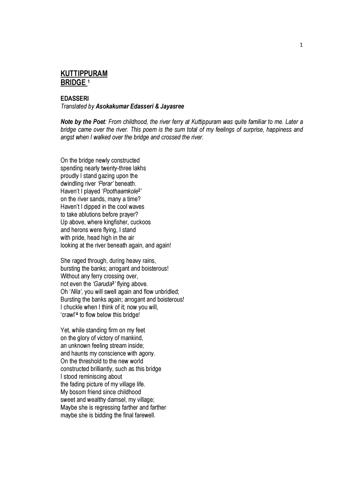 kuttippuram bridge poem essay in english