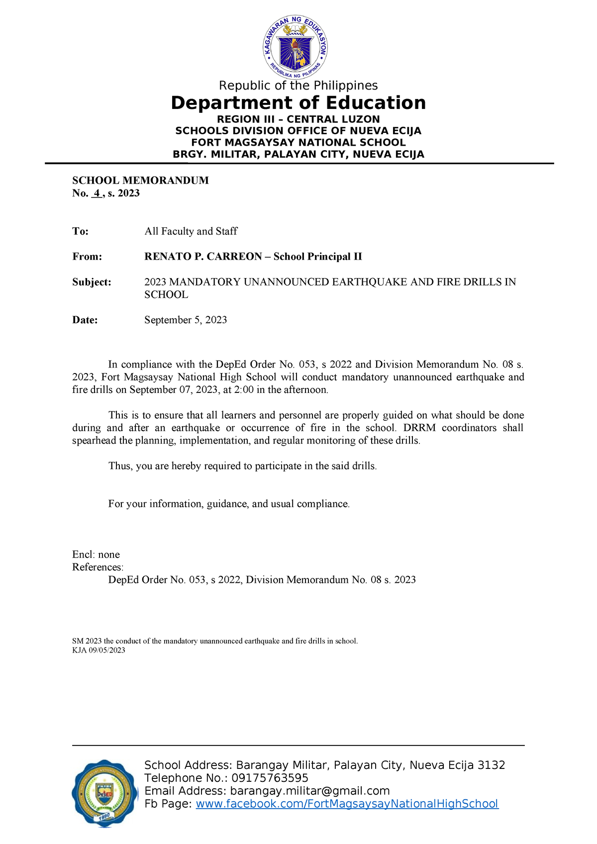 School MEMO - Republic of the Philippines Department of Education ...