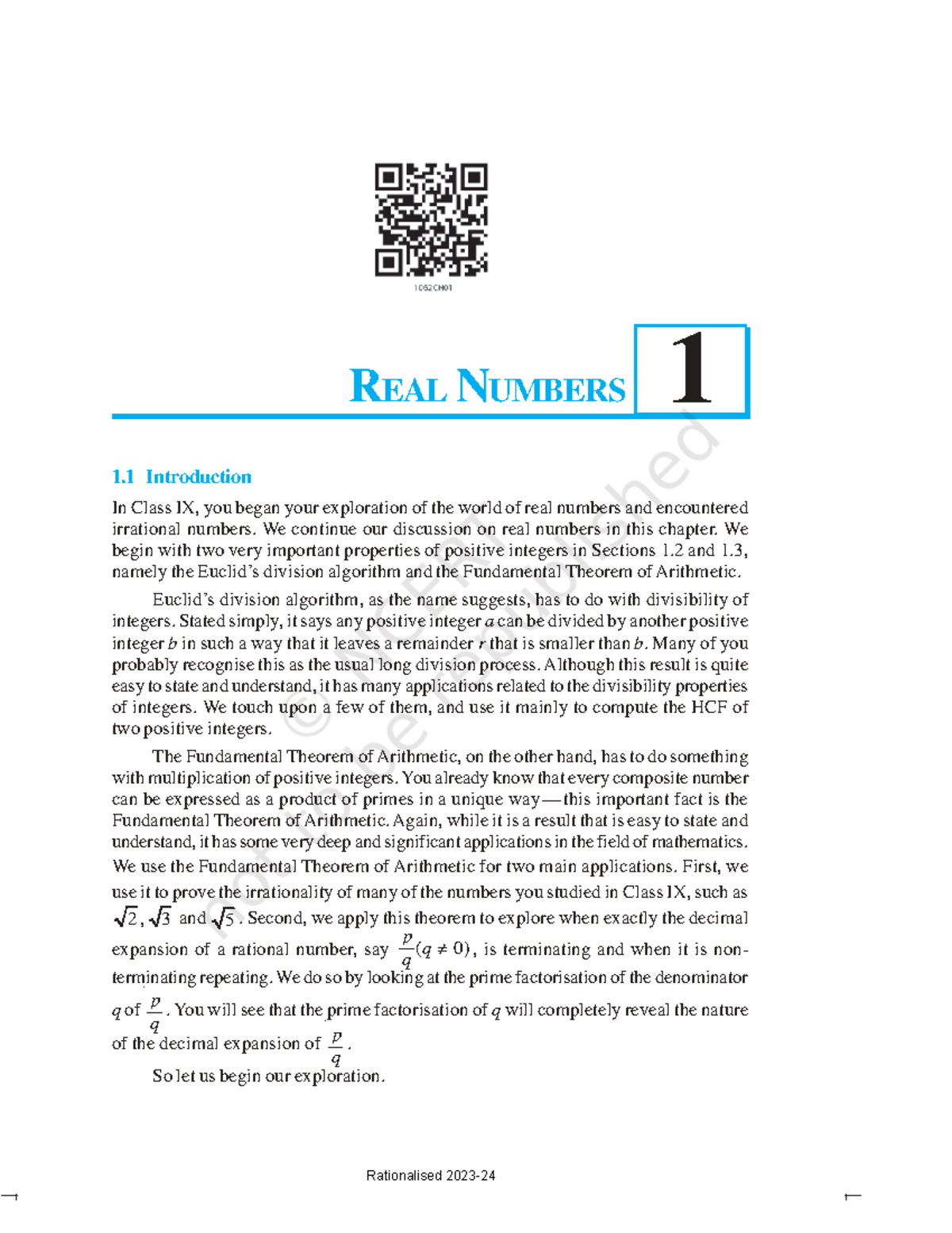 Study material 1 - REAL N UMBERS 1 1 1 Introduction In Class IX, you ...