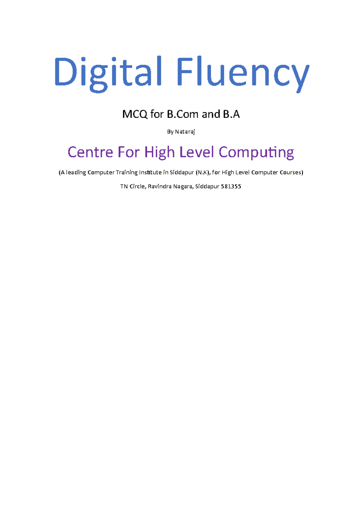 Digital Fluency MCQs For B.Com and B.A first SEM - Digital Fluency MCQ ...