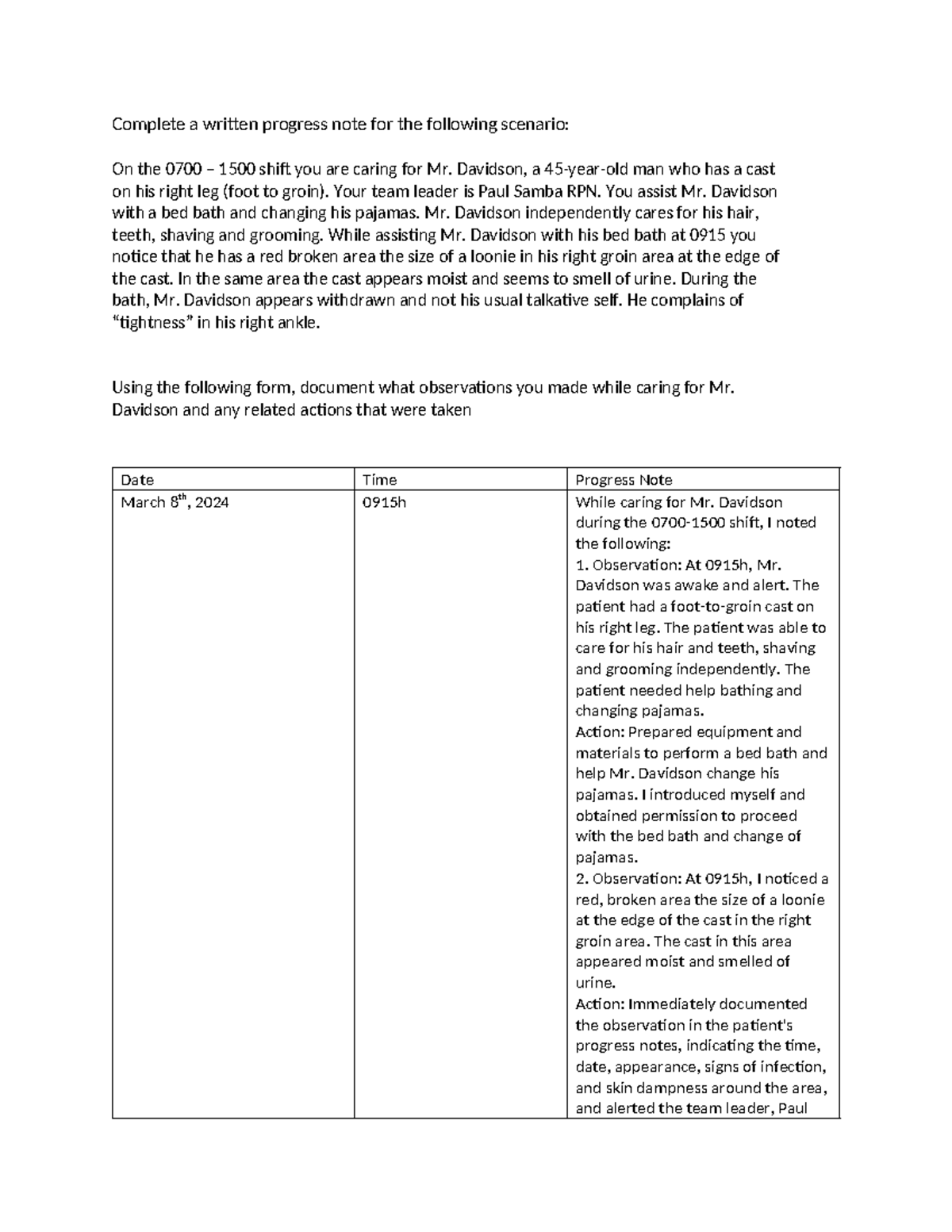PSW - MOD1 Test C 2 - Documentation - Complete a written progress note ...