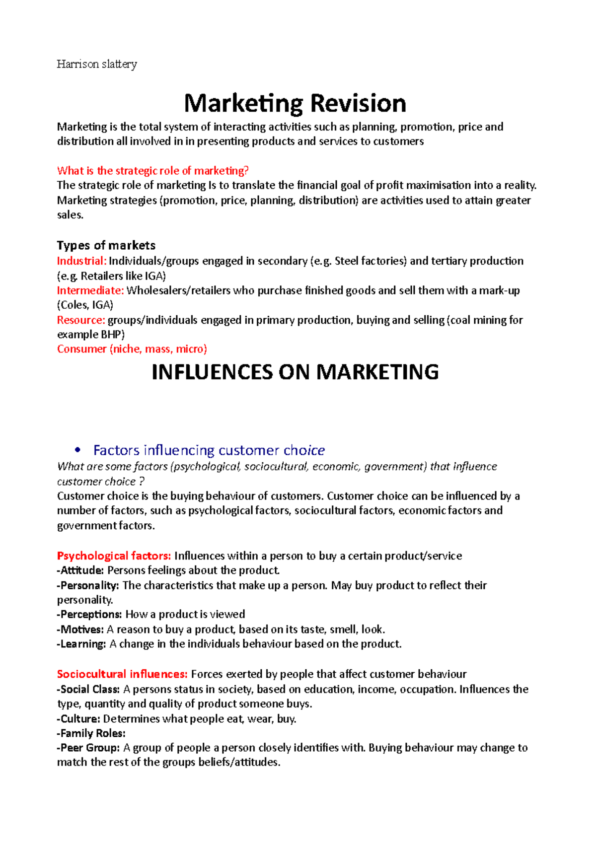 Business Studies Notes - Marketing Summary - Marketing Revision ...