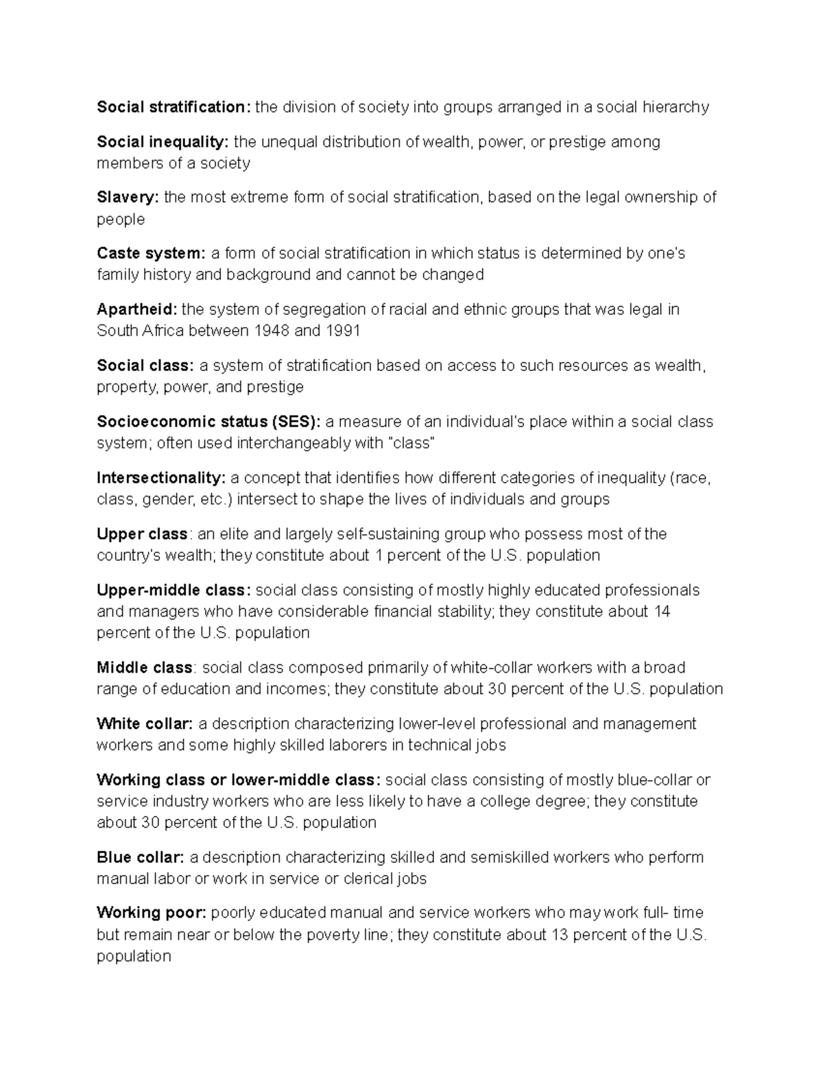 Intro To Sociology Chapter 7 Vocab - Social Stratification: The ...