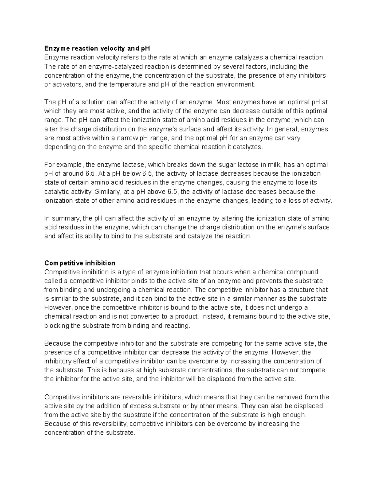 Environmental impacts on enzyme function Biology Enzyme reaction velocity and pH Enzyme