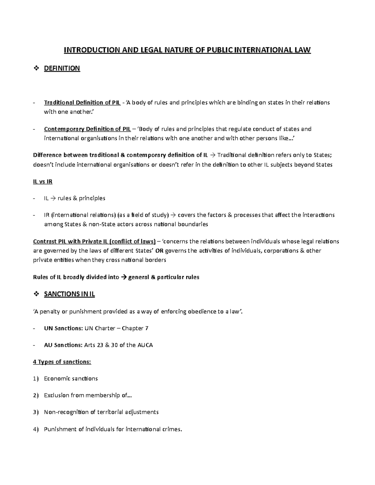 PIL 1 - Intro and Legal Nature of Public International Law ...