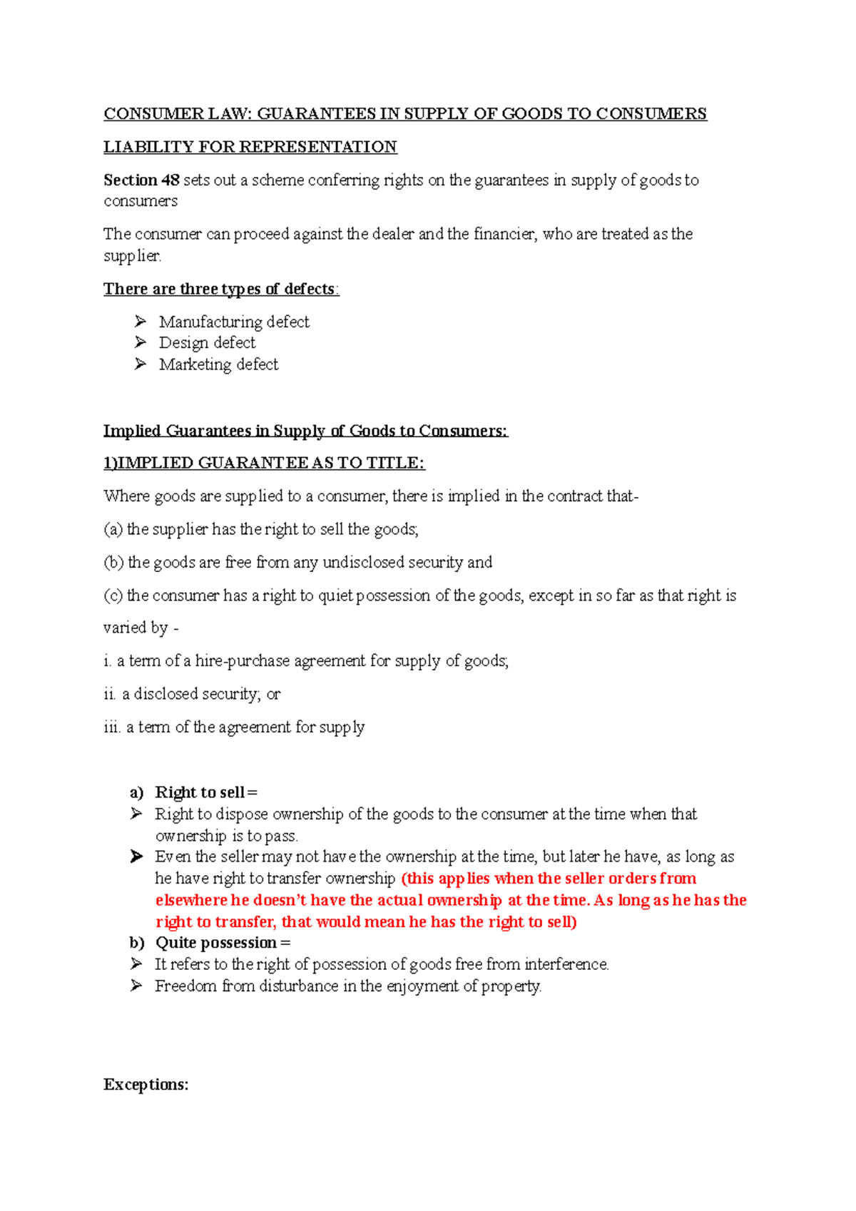 Consumer LAW Guarantees CONSUMER LAW GUARANTEES IN SUPPLY OF GOODS