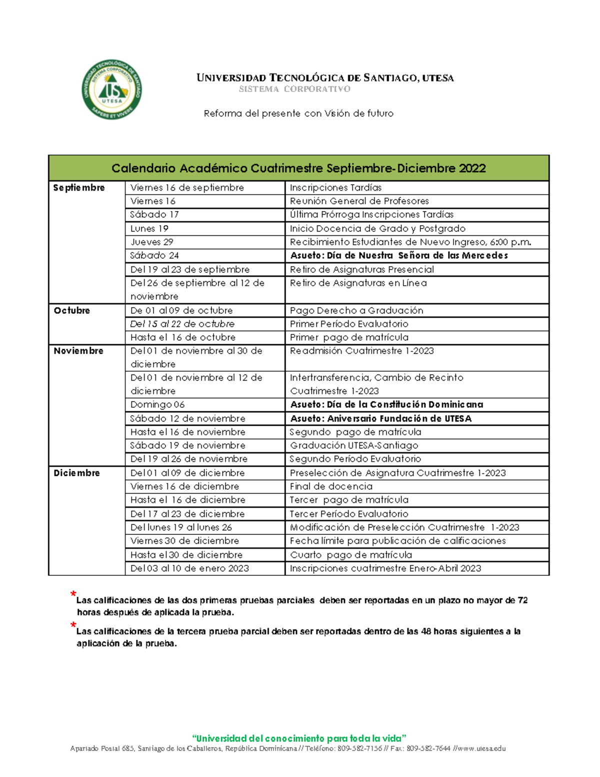 Calendario académico utesa 3 2024 3
