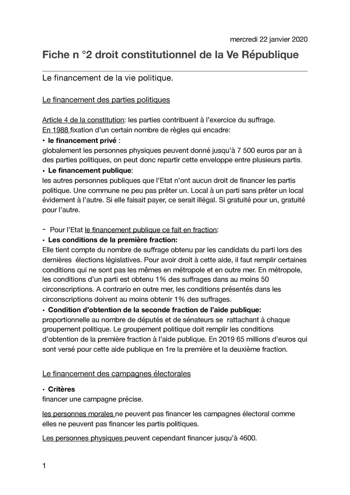 Fiche N°2 Le Finacemment De La Vie Politique - Mercredi 22 Janvier 2020 ...