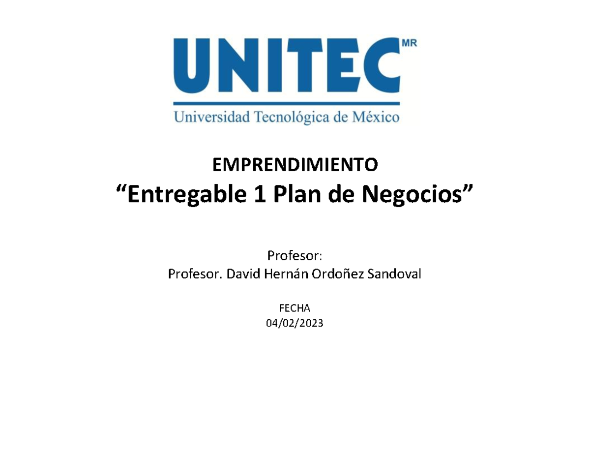 Entregable 1 Plan de negocios - EMPRENDIMIENTO “Entregable 1 Plan de