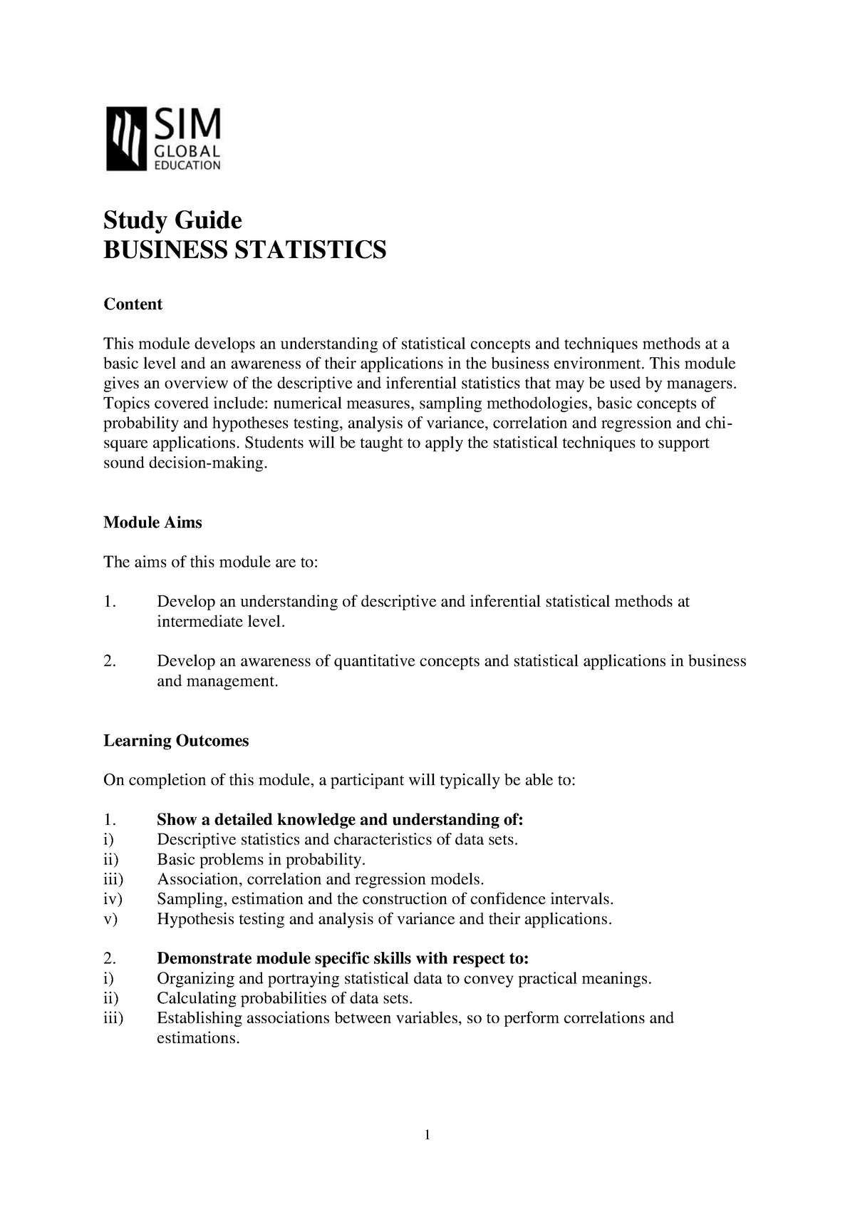 Business Statistics Study Guide Updated 21May2017 - Study Guide ...