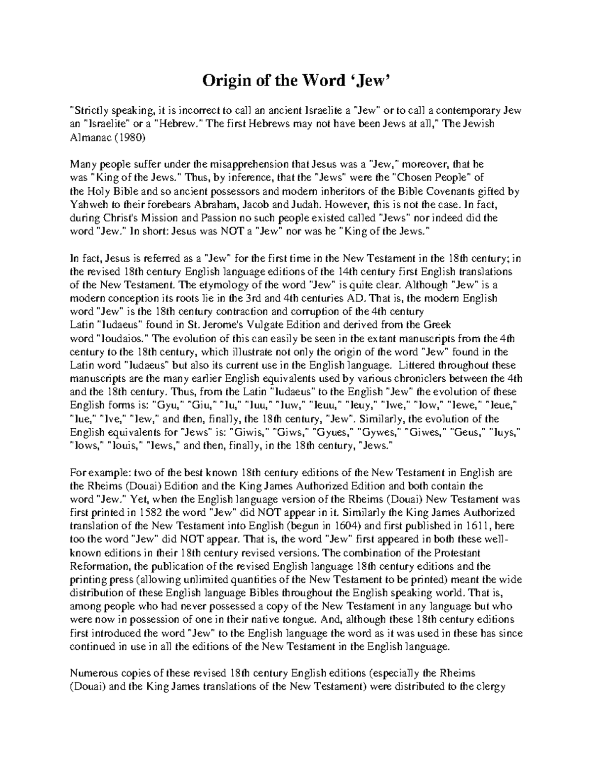 Origin of the Word 'Jew' is Origin of the Word ‘Jew’ "Strictly