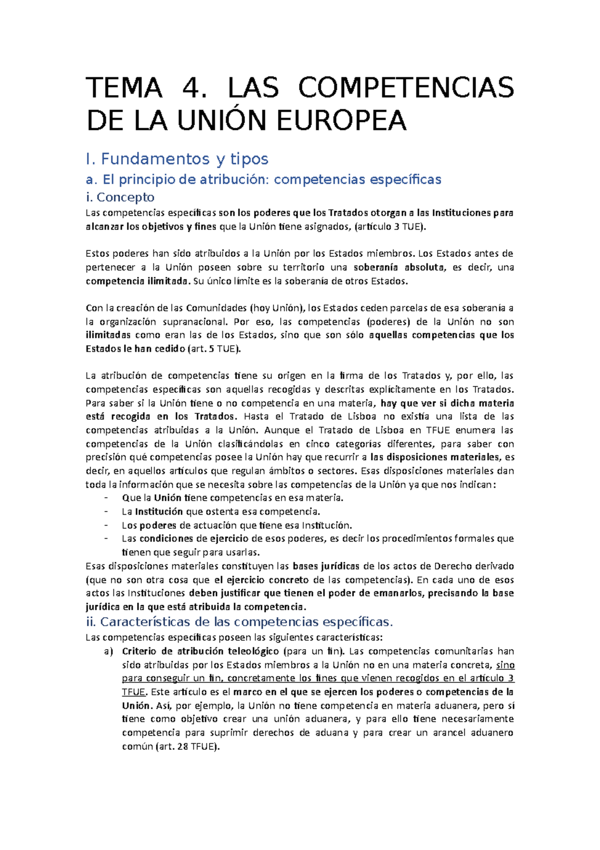 Tema 4 - Apuntes 4 - TEMA 4. LAS COMPETENCIAS DE LA UNIÓN EUROPEA I ...