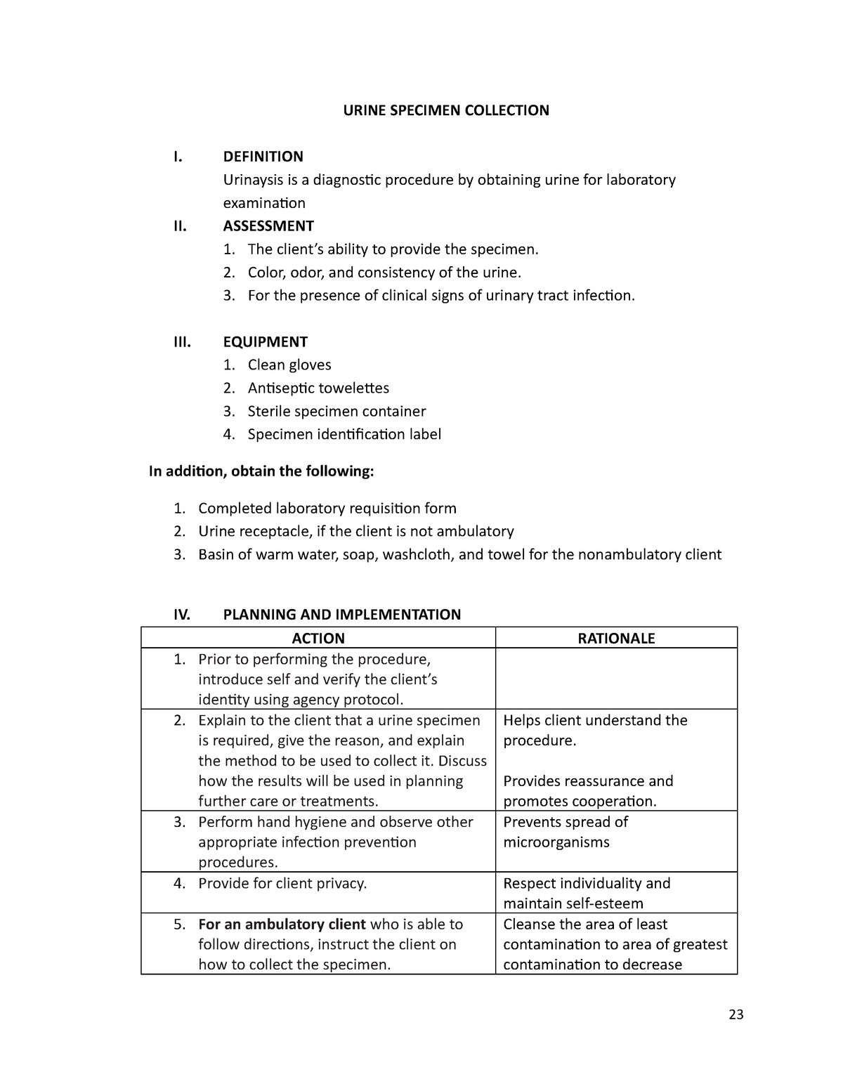 5. Urine Specimen basta nursing URINE SPECIMEN COLLECTION I