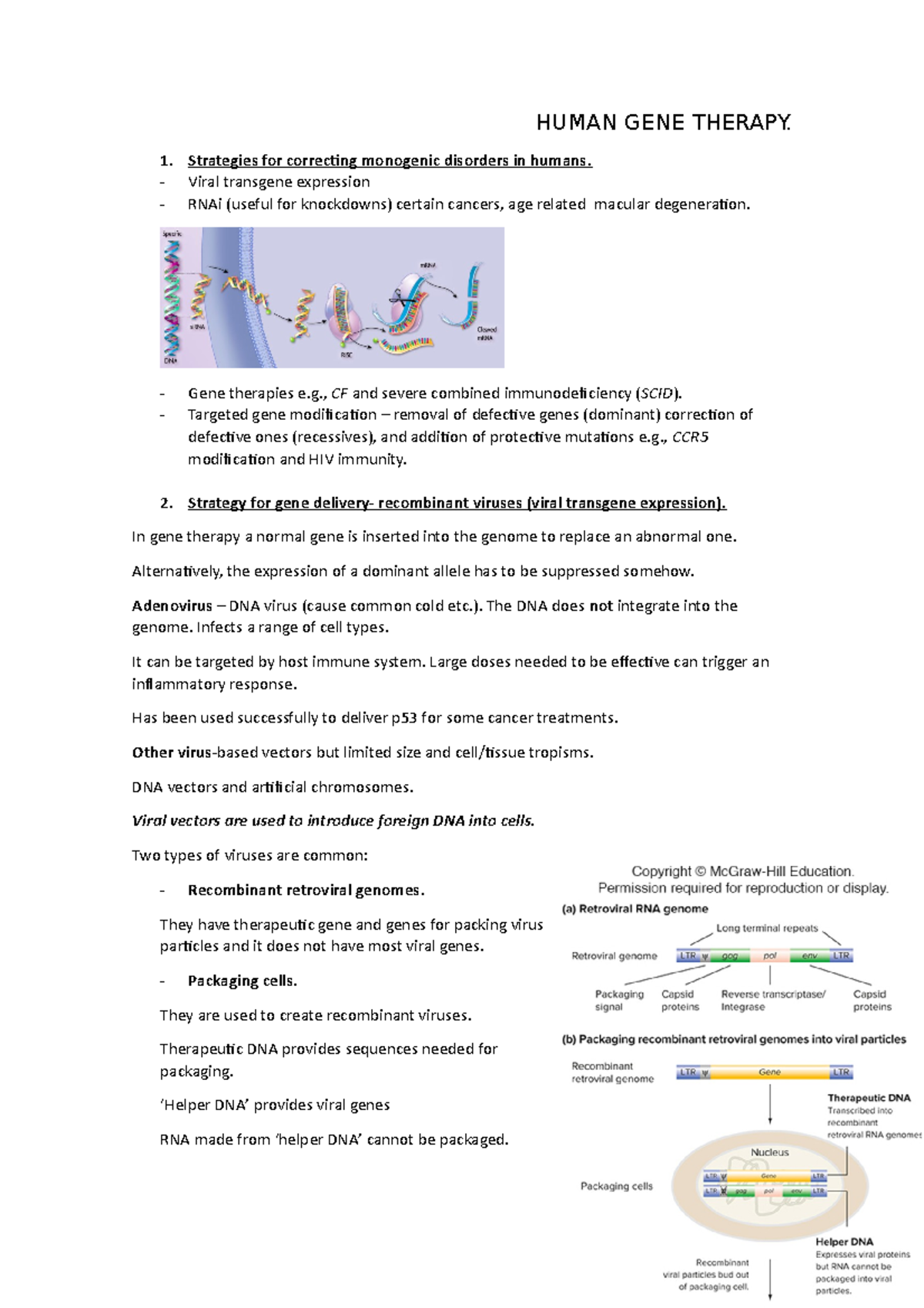 19. Human gene therapy - Lecture notes 19 - HUMAN GENE THERAPY. 1 ...