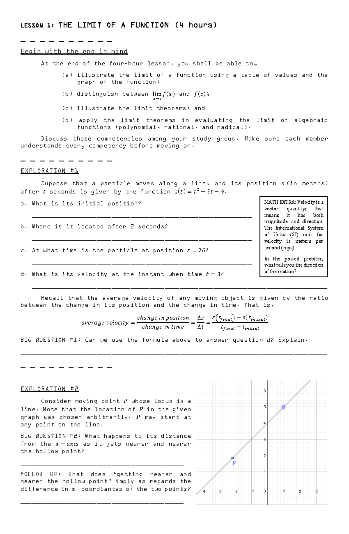Basic CALC Lesson 1 2019 2020 - LESSON 1: THE LIMIT OF A FUNCTION (4 ...