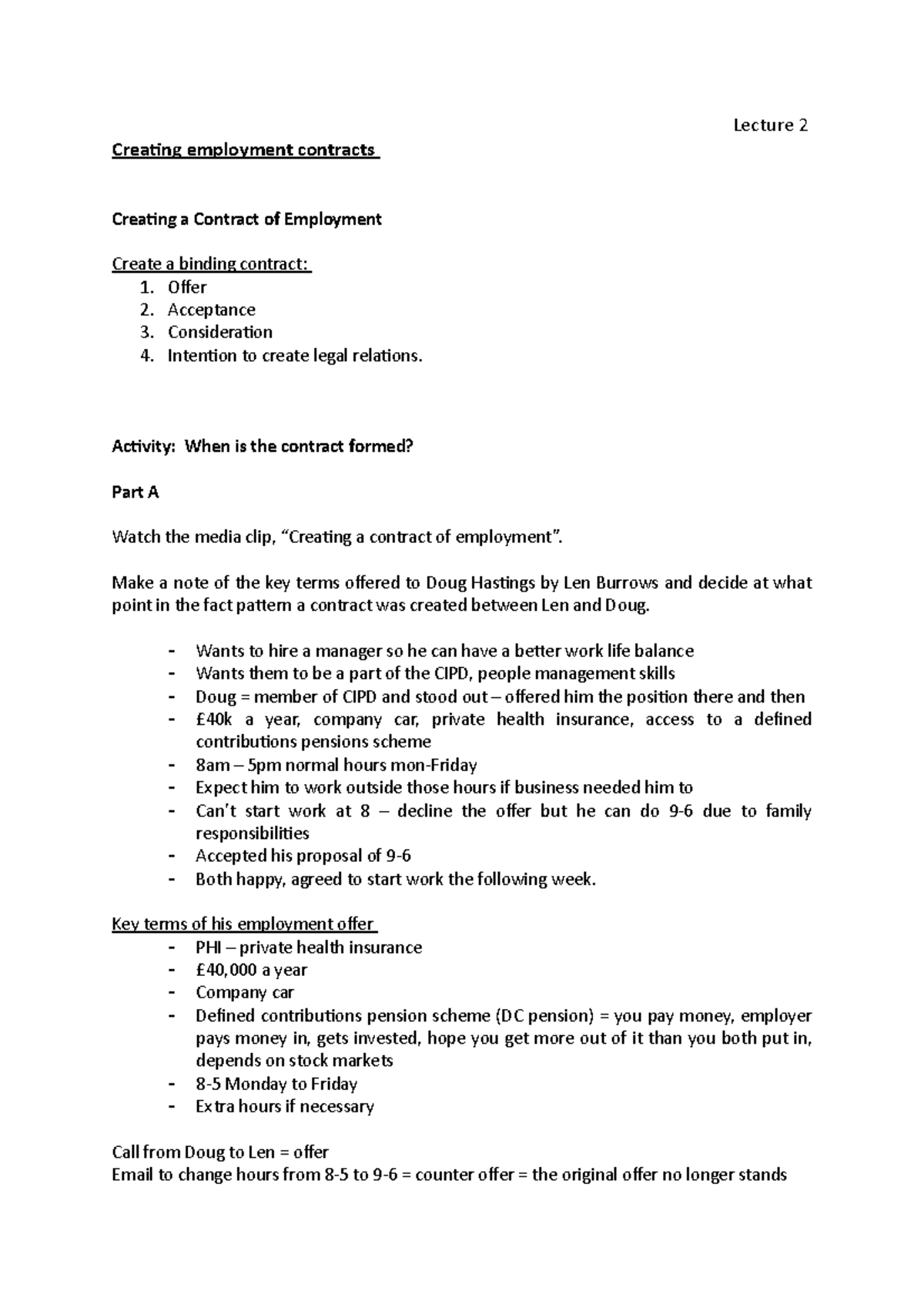 Lecture 2 - Lecture 2 Creating employment contracts Creating a Contract ...