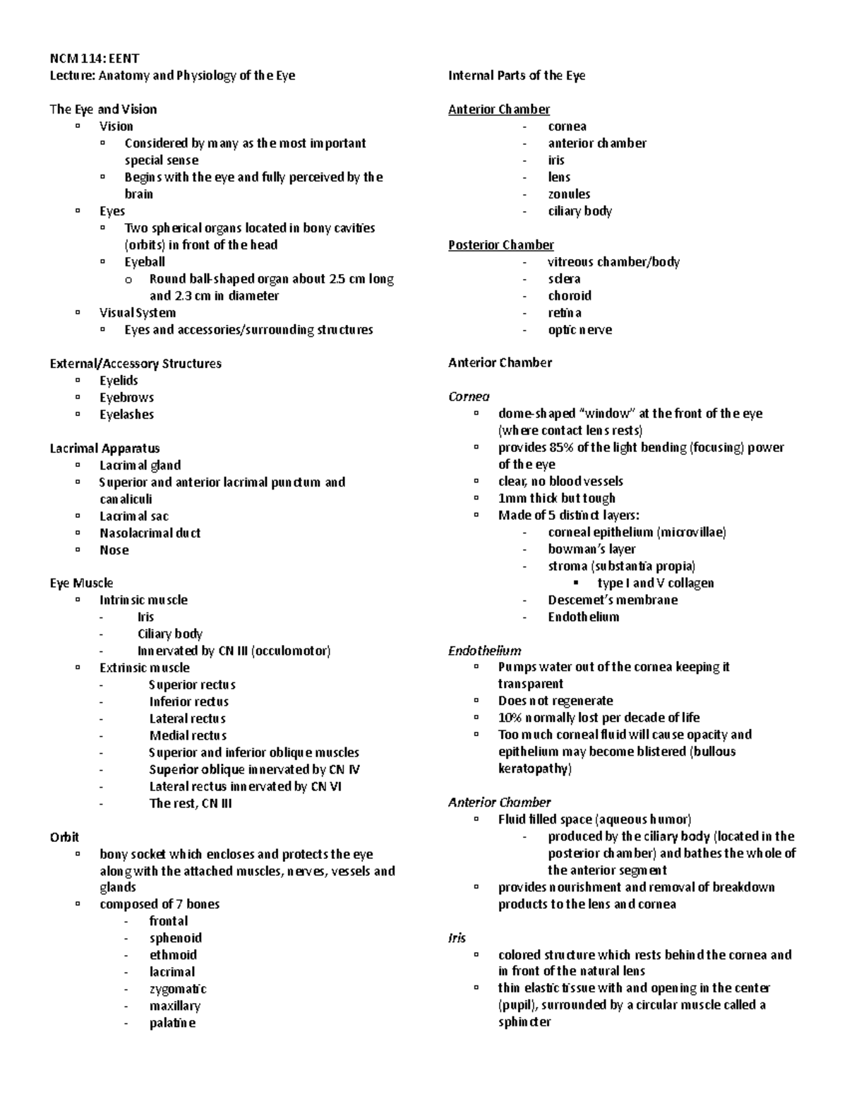49913285 anatomy and physiology of the eye - NCM 114: EENT Lecture ...