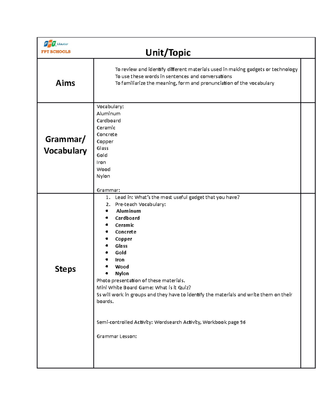 Gr7 Unit 9AB- unfin - ESL MATERIALS - Unit/Topic Aims To review and ...