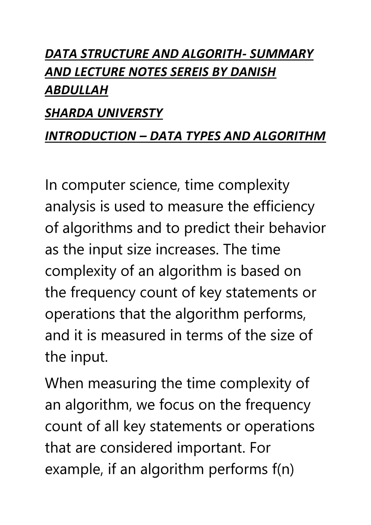 DATA Structure AND Algorithm Notes 1 - DATA STRUCTURE AND ALGORITH ...