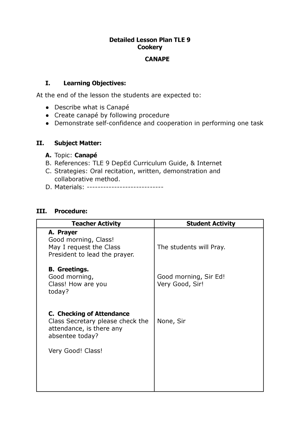 Canapé - For tour perusal. - Detailed Lesson Plan TLE 9 Cookery CANAPE ...