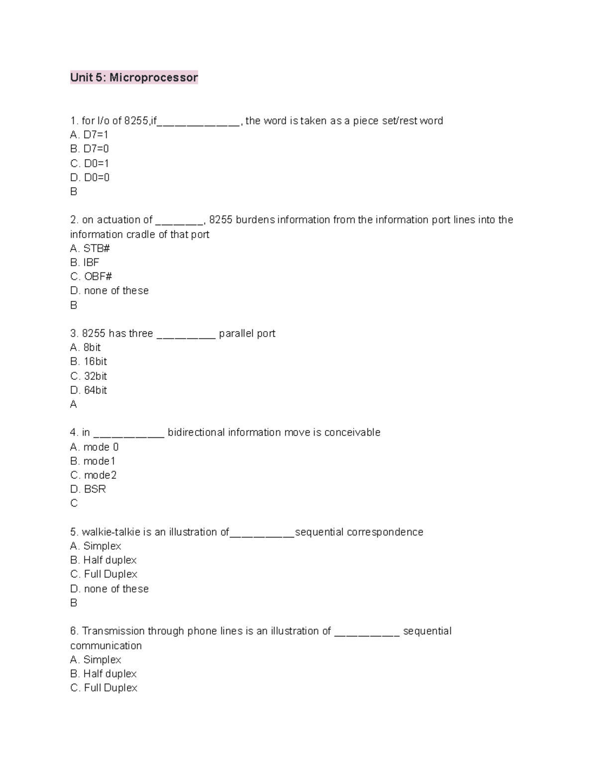 Unit 5 Microprocessor - These are my practice quizzes for Computer ...