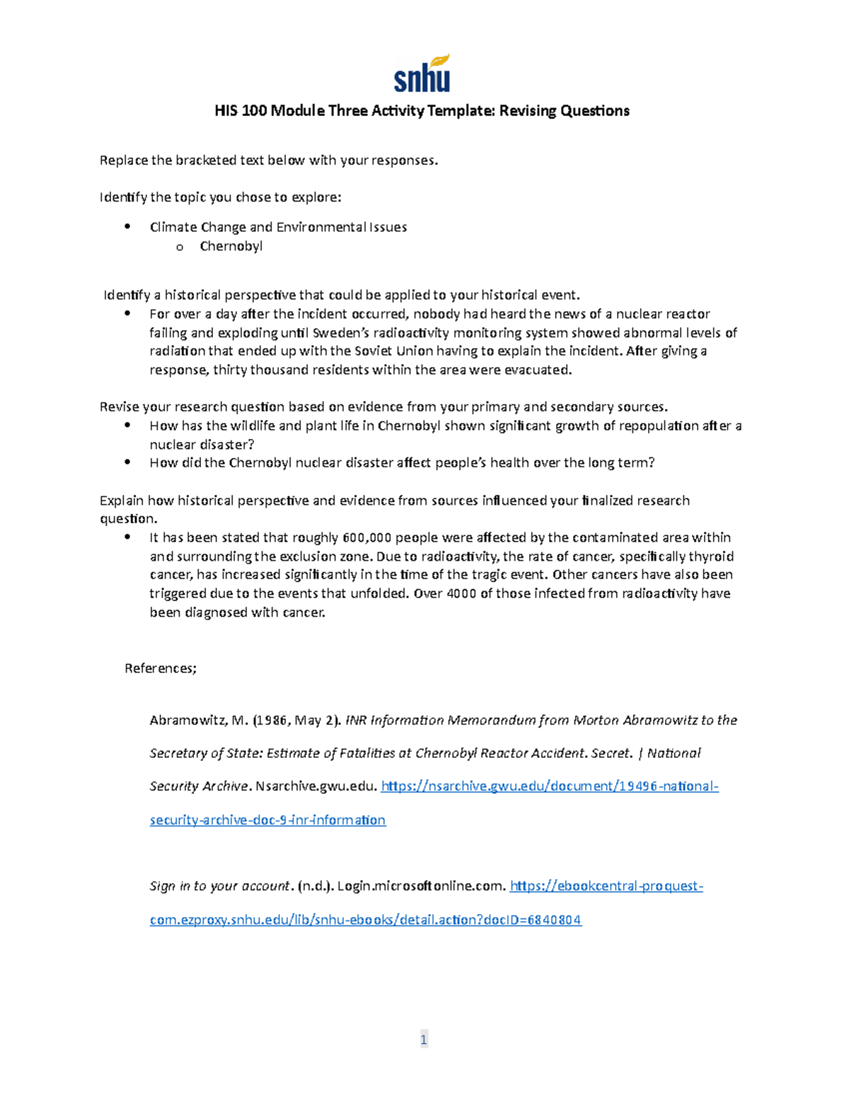 HIS 100 Module Three Activity Revising Questions Template - HIS 100 ...