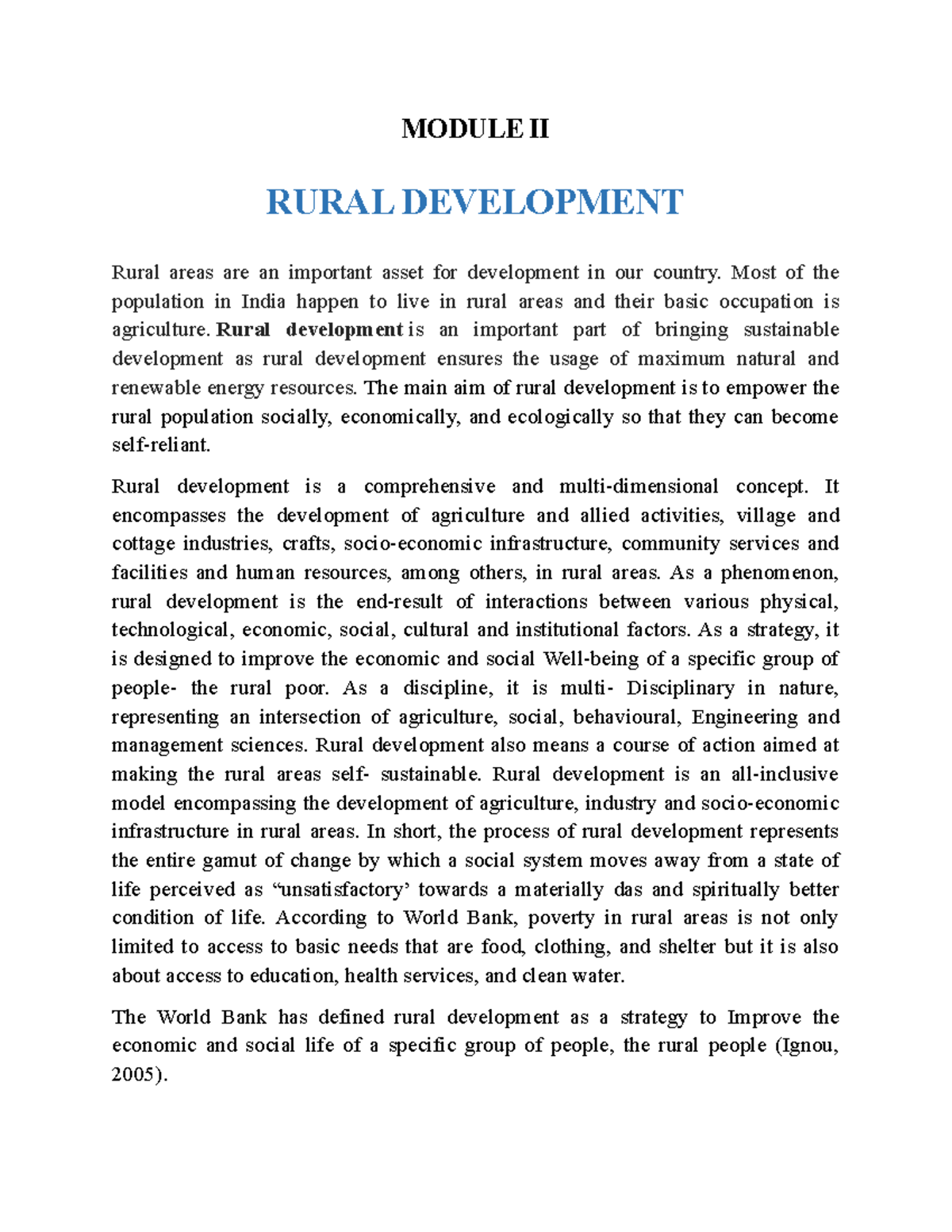 Rural AND Urban Community Development M2 - MODULE II RURAL DEVELOPMENT ...