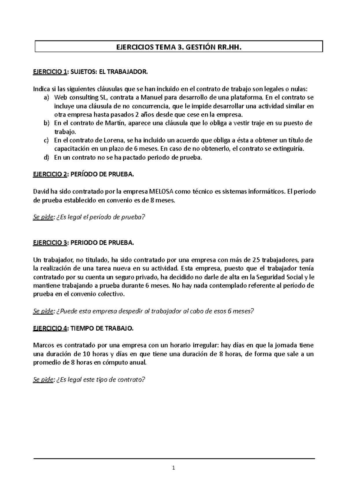 Ejercicios TEMA 3 Grrhh - 1 EJERCICIOS TEMA 3. GESTIÓN RR. EJERCICIO 1 ...