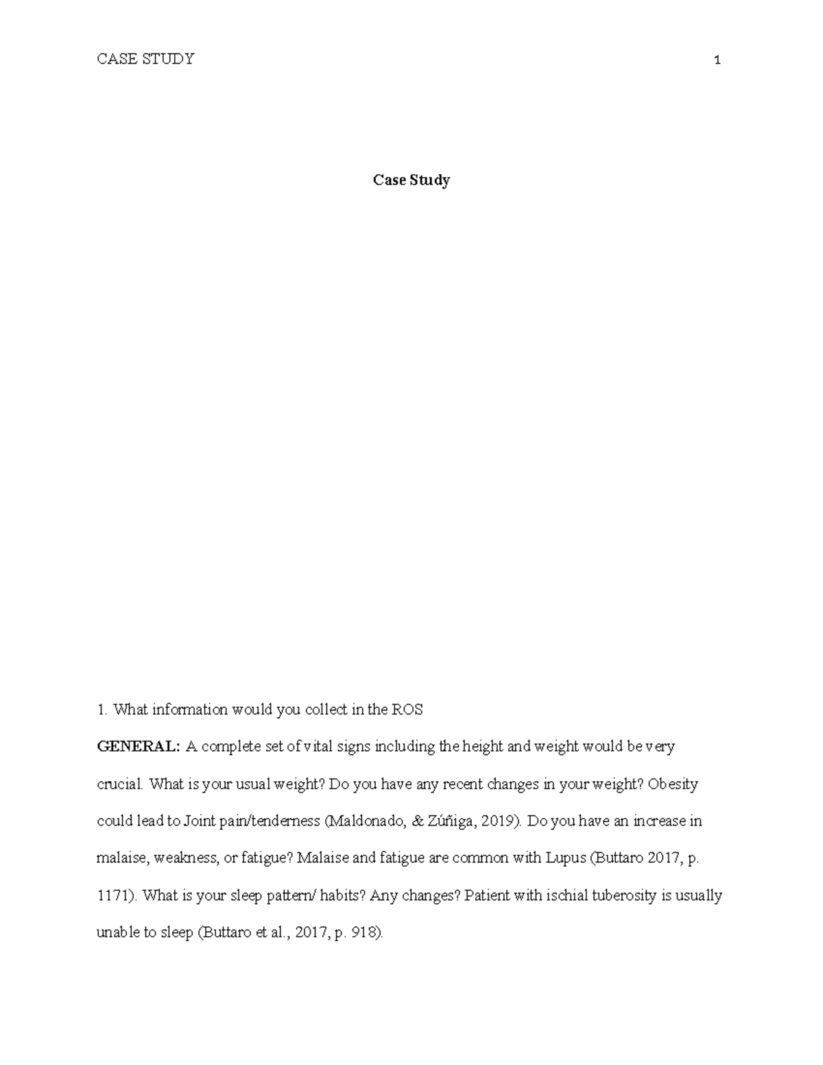 NUR 524 CASE Study - notes - Case Study What information would you ...