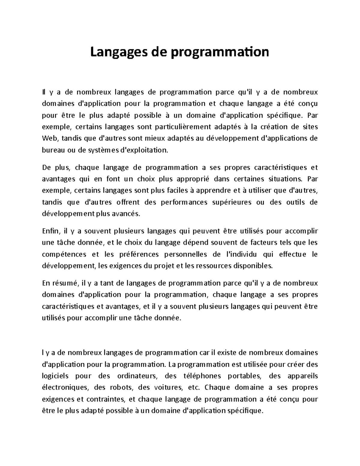 Langages de programmation - Par exemple, certains langages sont ...