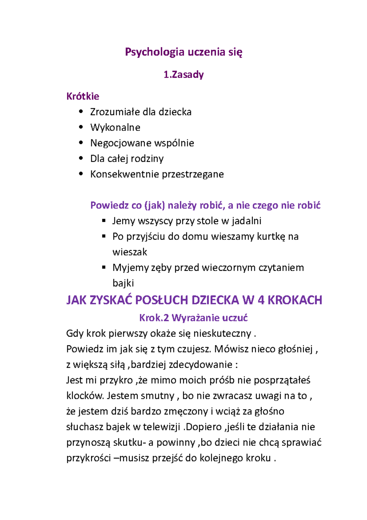 Psychologia Uczenia SIE 9 - Psychologia Uczenia Się 1 Krótkie ...