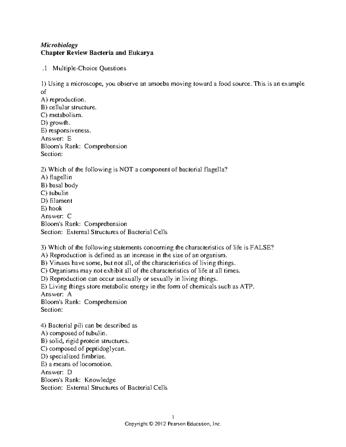 Ch review Bacteria and Eukar test bank-3-1 - 1 Microbiology Chapter ...