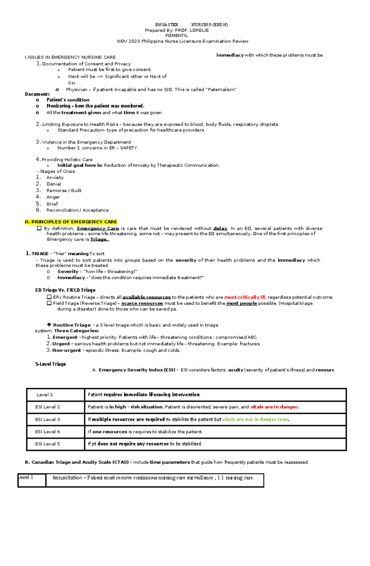 Emergency-nursing - emergency - BNSASTER NURSING (ERDN) Prepared By ...