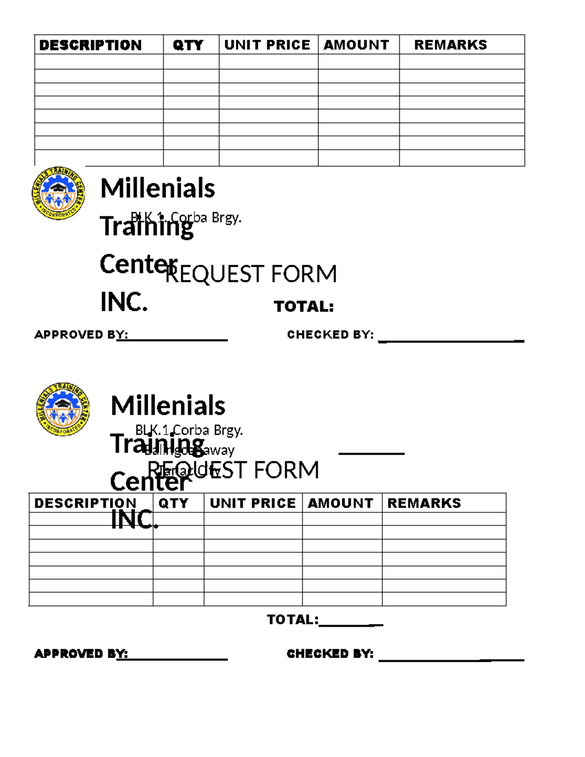 Request FORM - C N FGTJHDR - stem asdasd - DESCRIPTION QTY UNIT PRICE ...