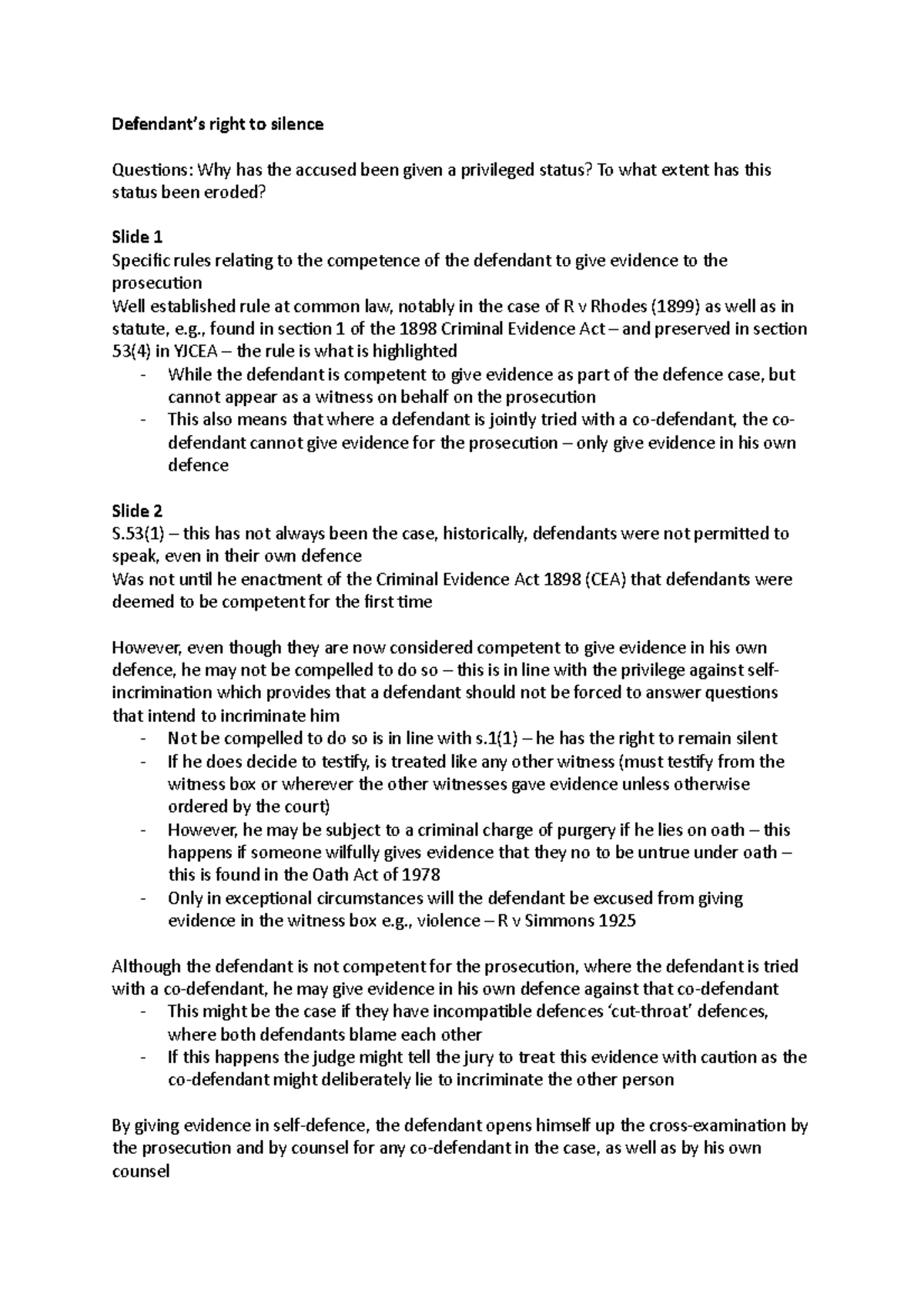 Defendant Right To Silence - Defendant’s right to silence Questions ...