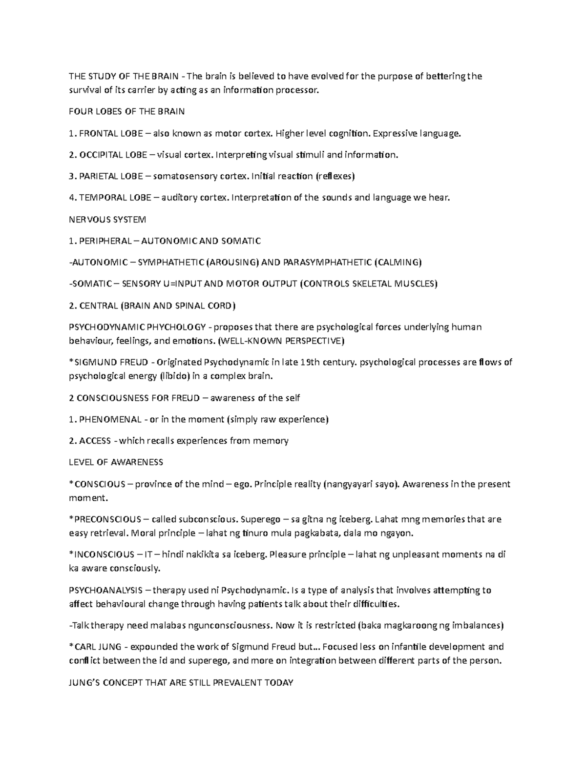 THE Study OF THE Brain - Lecture notes 1 - THE STUDY OF THE BRAIN - The ...