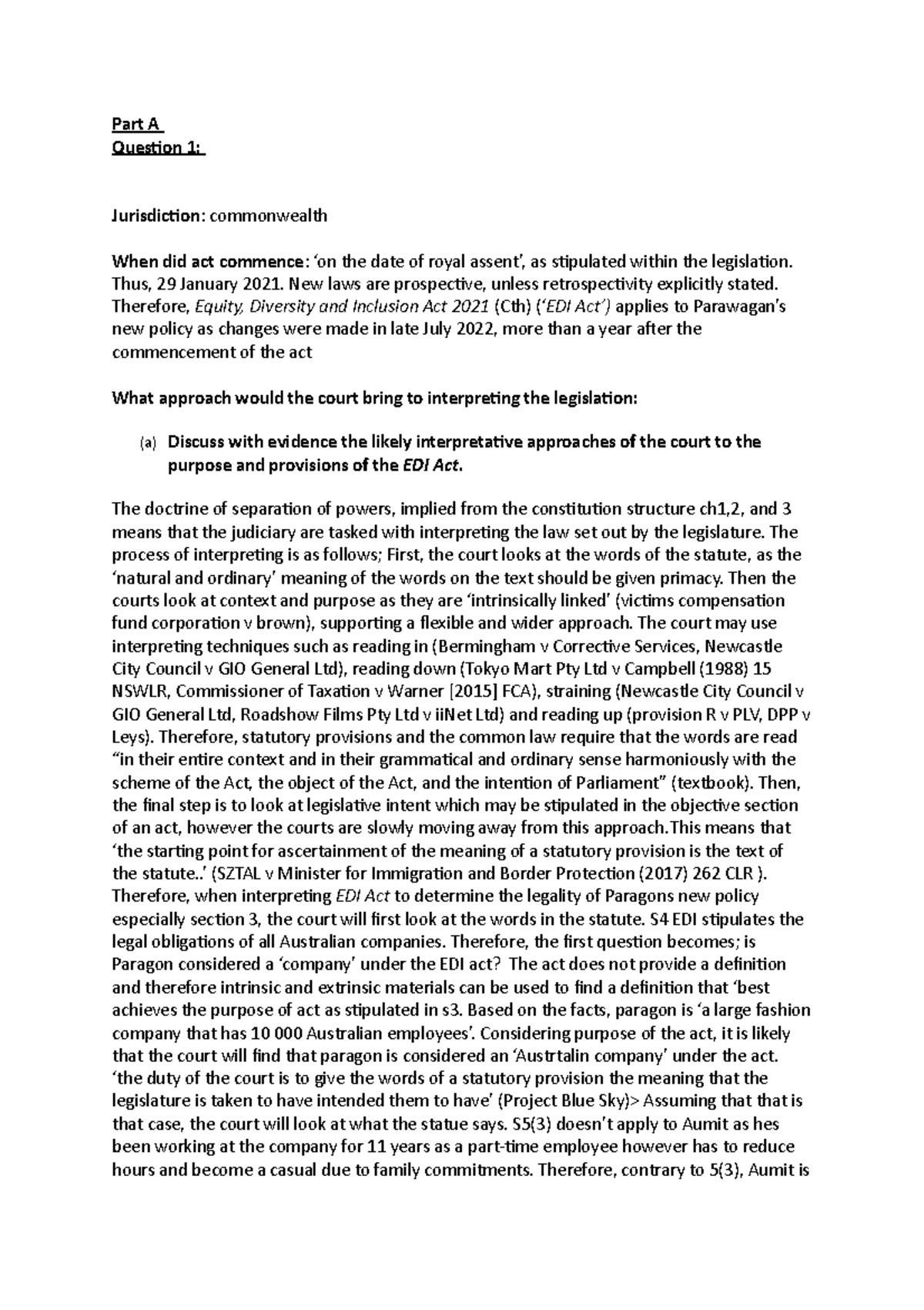Interpreting the lawEXAMsara shaker 2 Part A Question 1