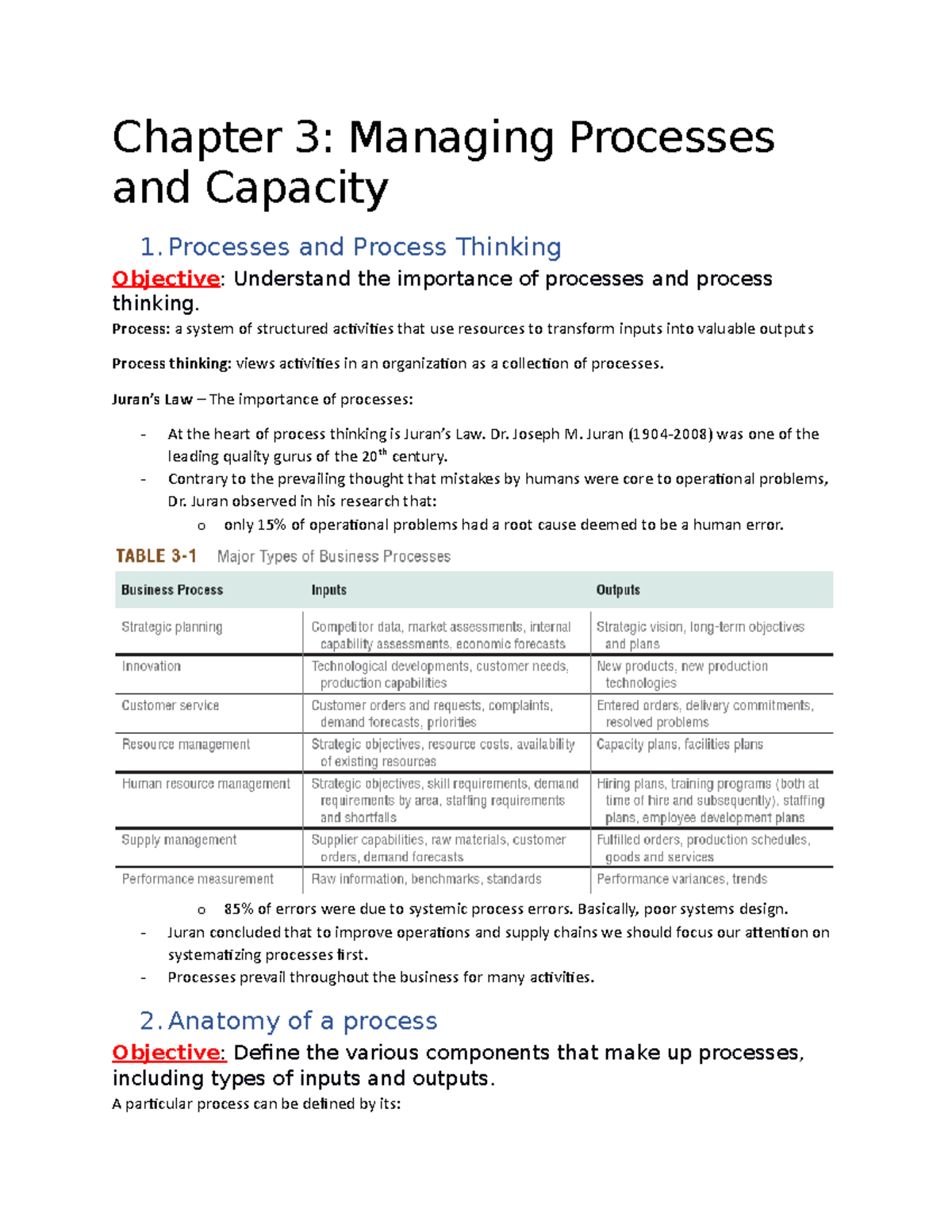 Exam 3 Notes - Chapter 3: Managing Processes and Capacity 1. Processes ...