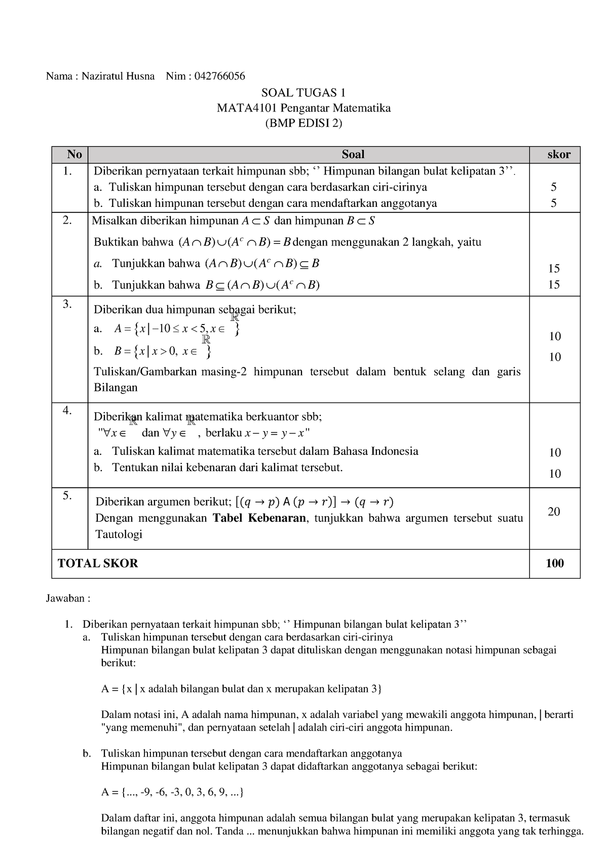 2023.2 Tugas 1 MATA4101 Edisi-2 - Nama : Naziratul Husna Nim ...