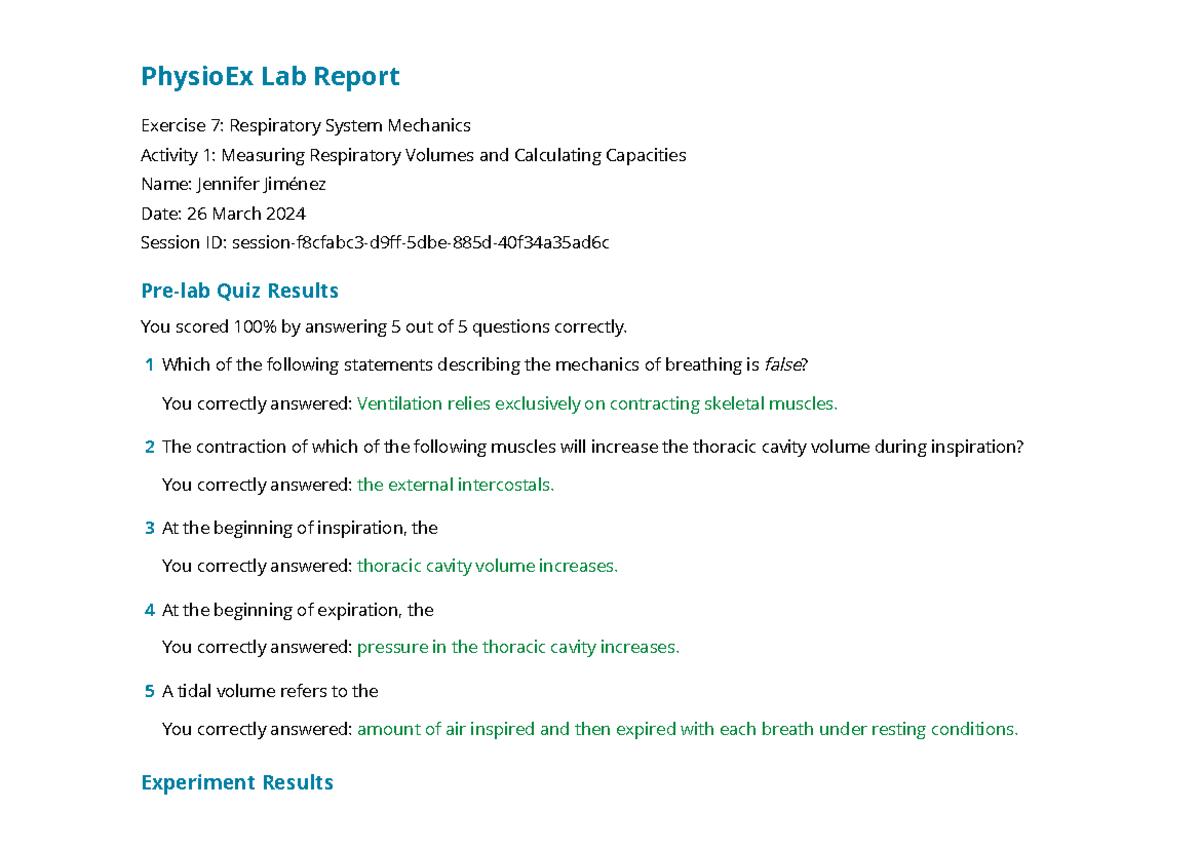 Physio Ex Exercise 7 Activity 1 - PhysioEx Lab Report Exercise 7