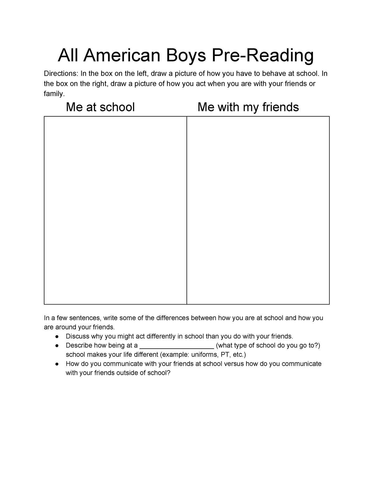 All American Boys Pre Reading Activity 1 All American Boys Pre Reading Directions In The Box 1333