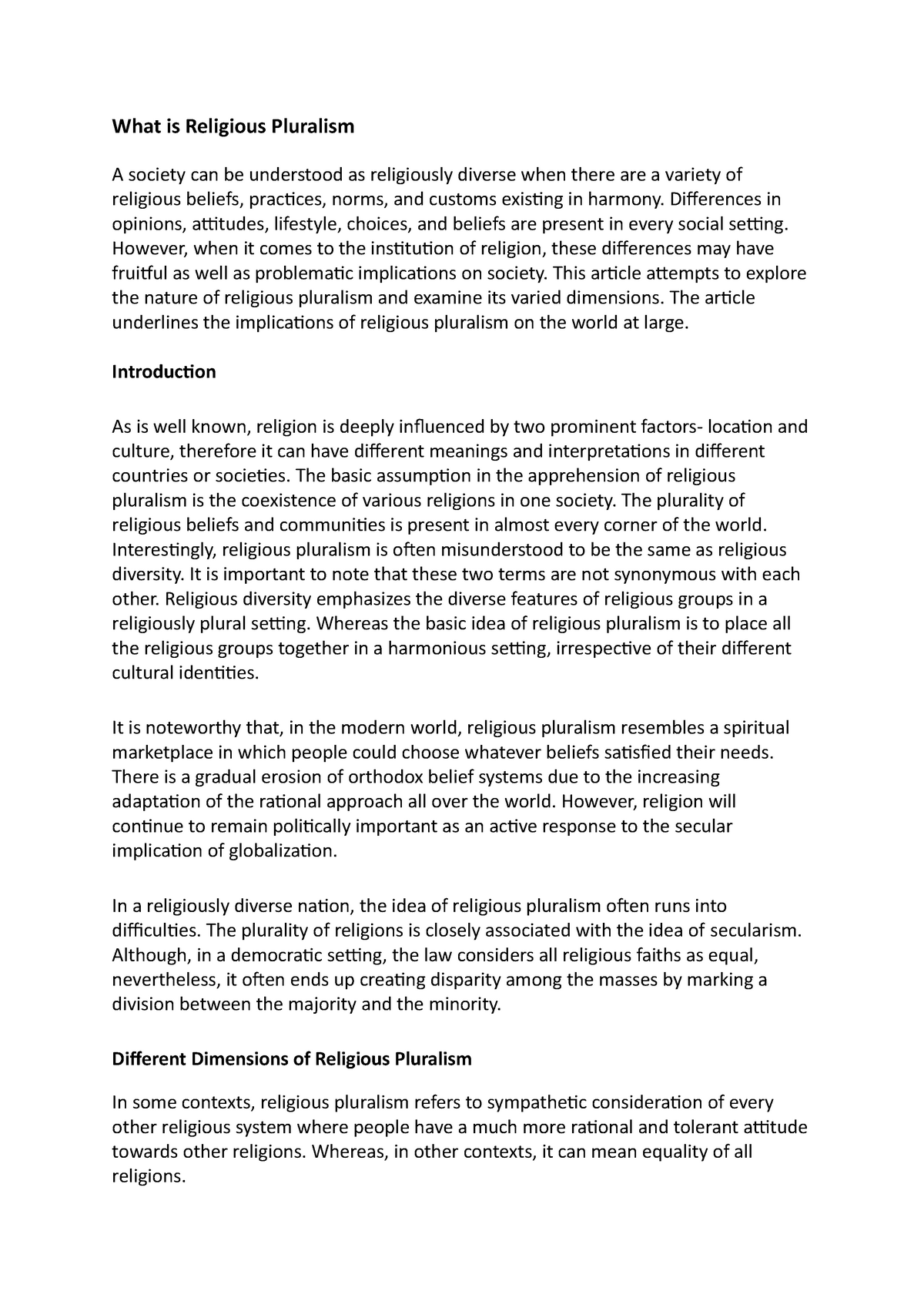 religious pluralism essay questions