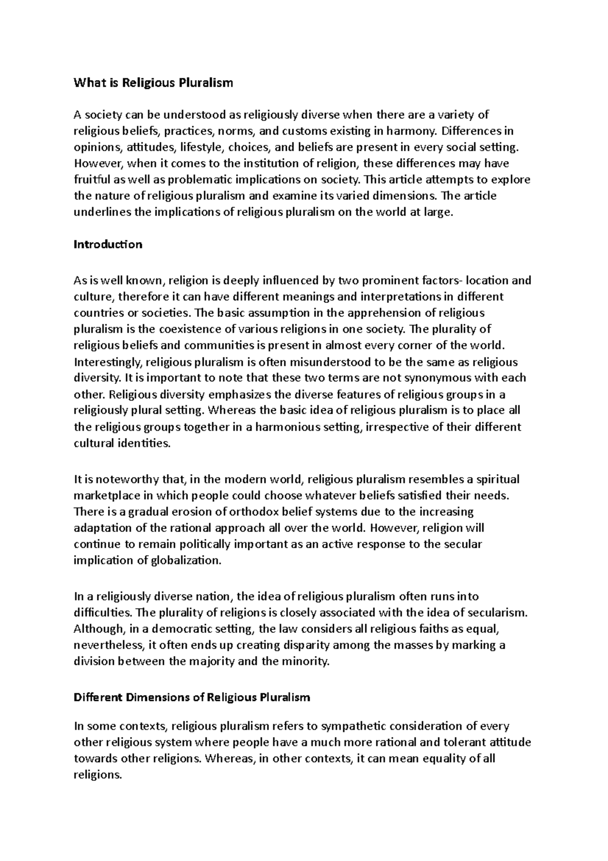 religious pluralism essay questions