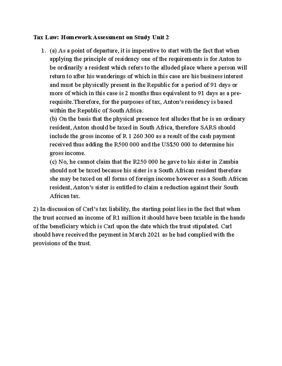 Tax Law - This is a brief summary of tuturial notes - Tax Law: Homework ...