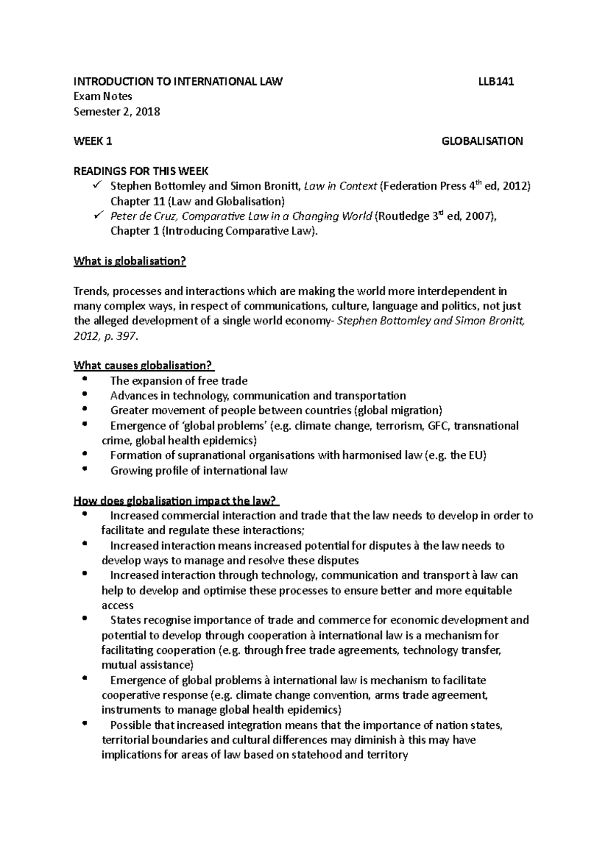 LLB141 Exam Notes - INTRODUCTION TO INTERNATIONAL LAW LLB Exam Notes ...